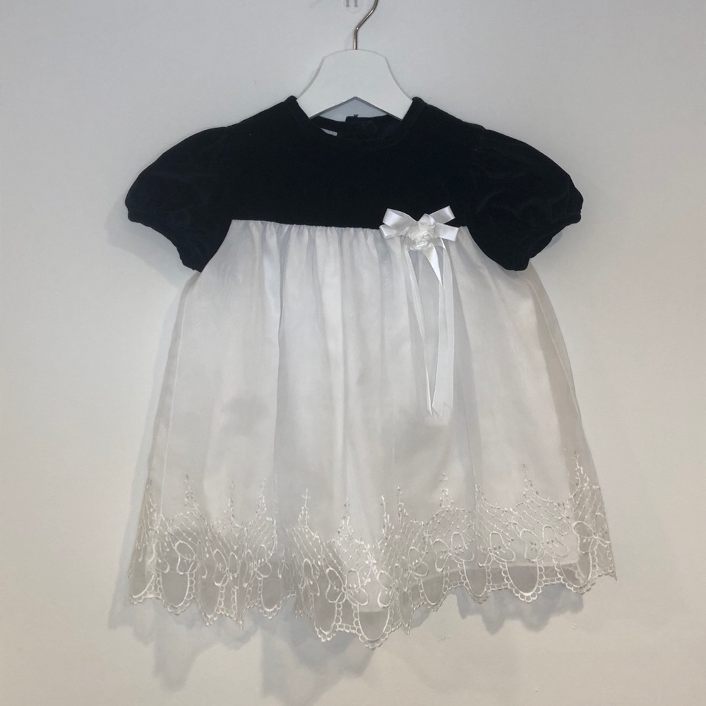 Toddler Black Velvet/White Formal Dress 24M